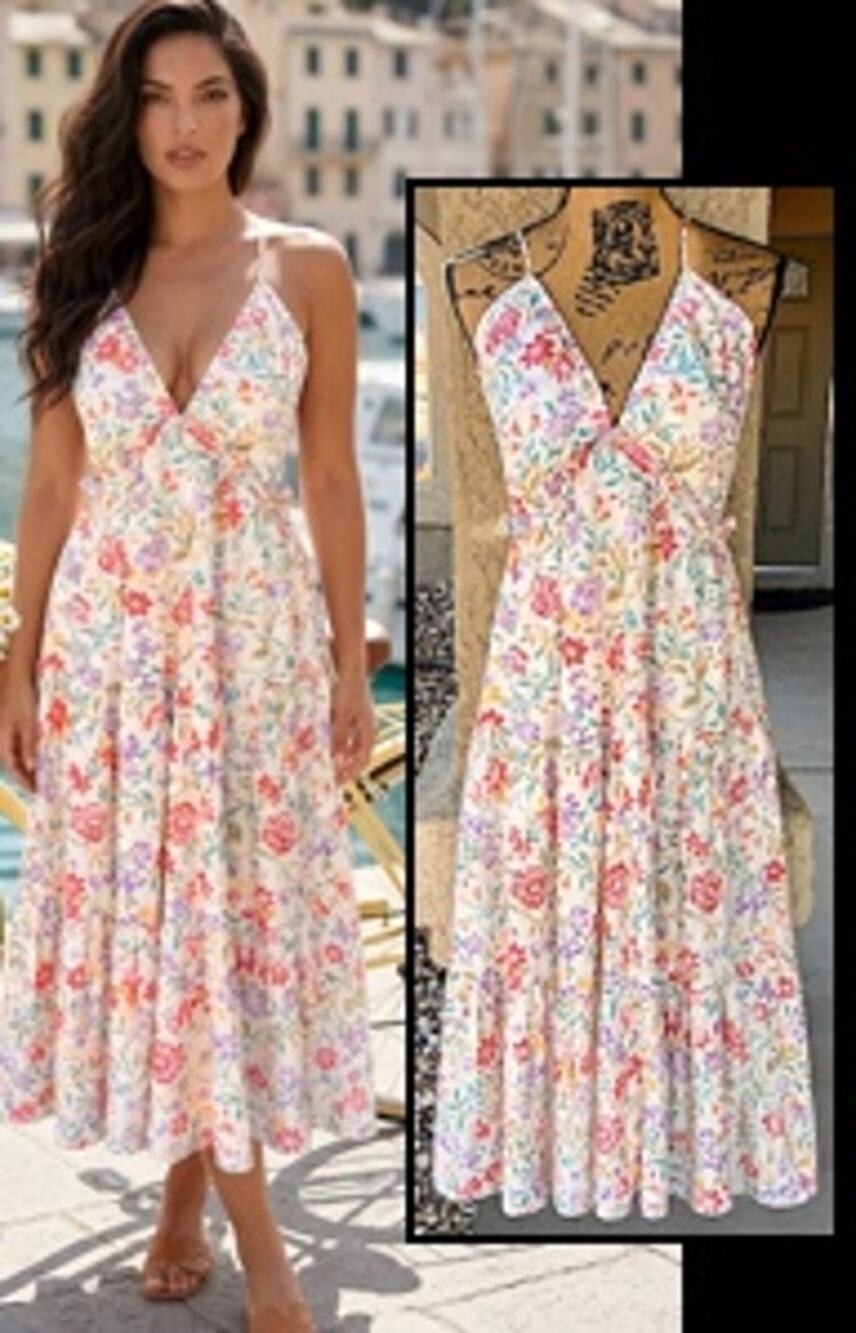 PinkBlush Lavender Floral Tiered Midi Dress Size M